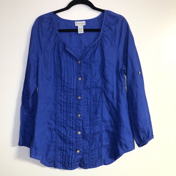 Soft Surroundings Linen Oversized Blouse Blue Size XS - Picture 1 of 7